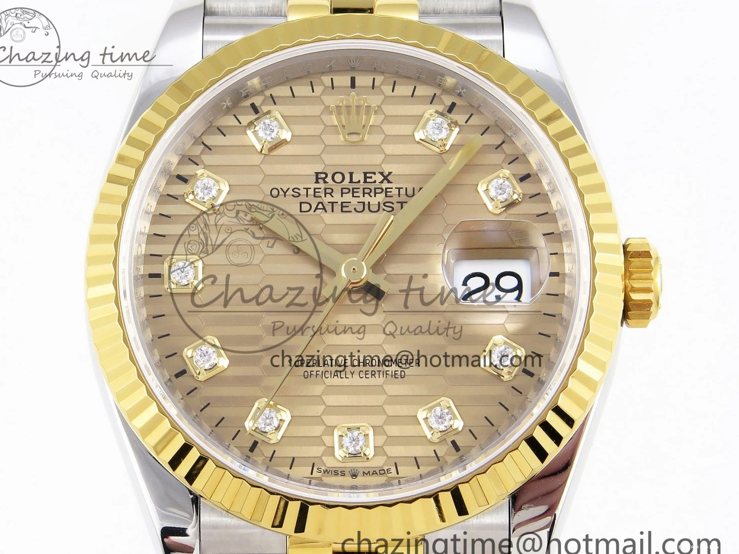 Good Copy Rolex Watches Best 904L on VS Premium Edition 1897 YG Diamonds 1:1 36 Jubilee Steel Textured SS Bracelet DateJust 126233 Dial VSF 0102